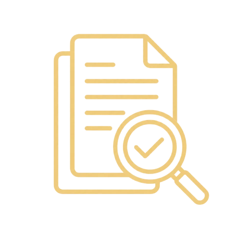 Careful document review icon with legal file and magnifying glass