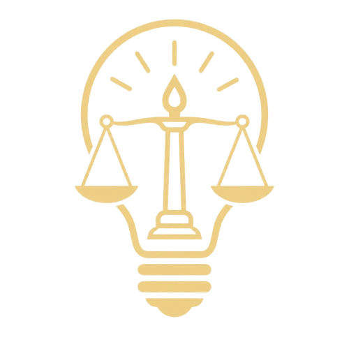 Clear legal guidance icon with lightbulb and justice scales