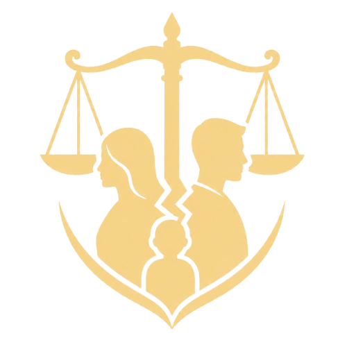 Divorce and family law icon with family and justice scales