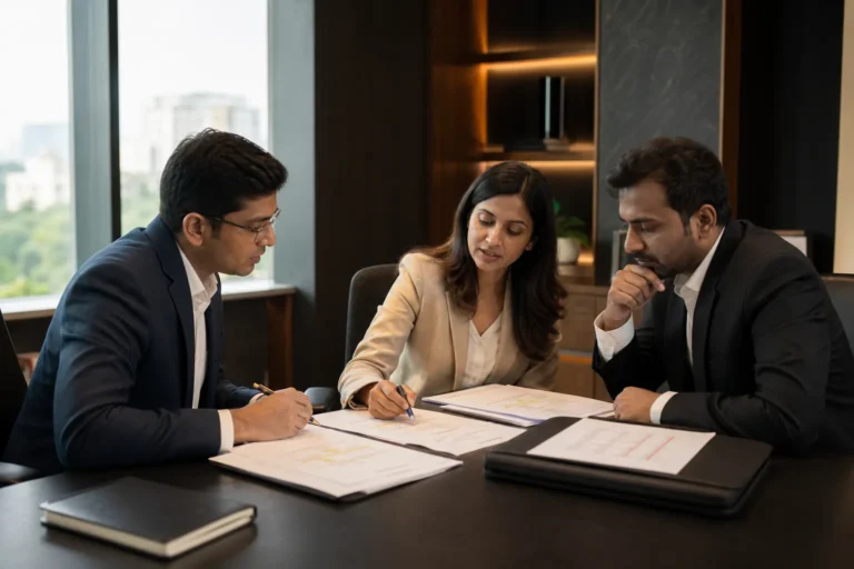 Indian corporate counsel assessing a breached commercial agreement with business executives