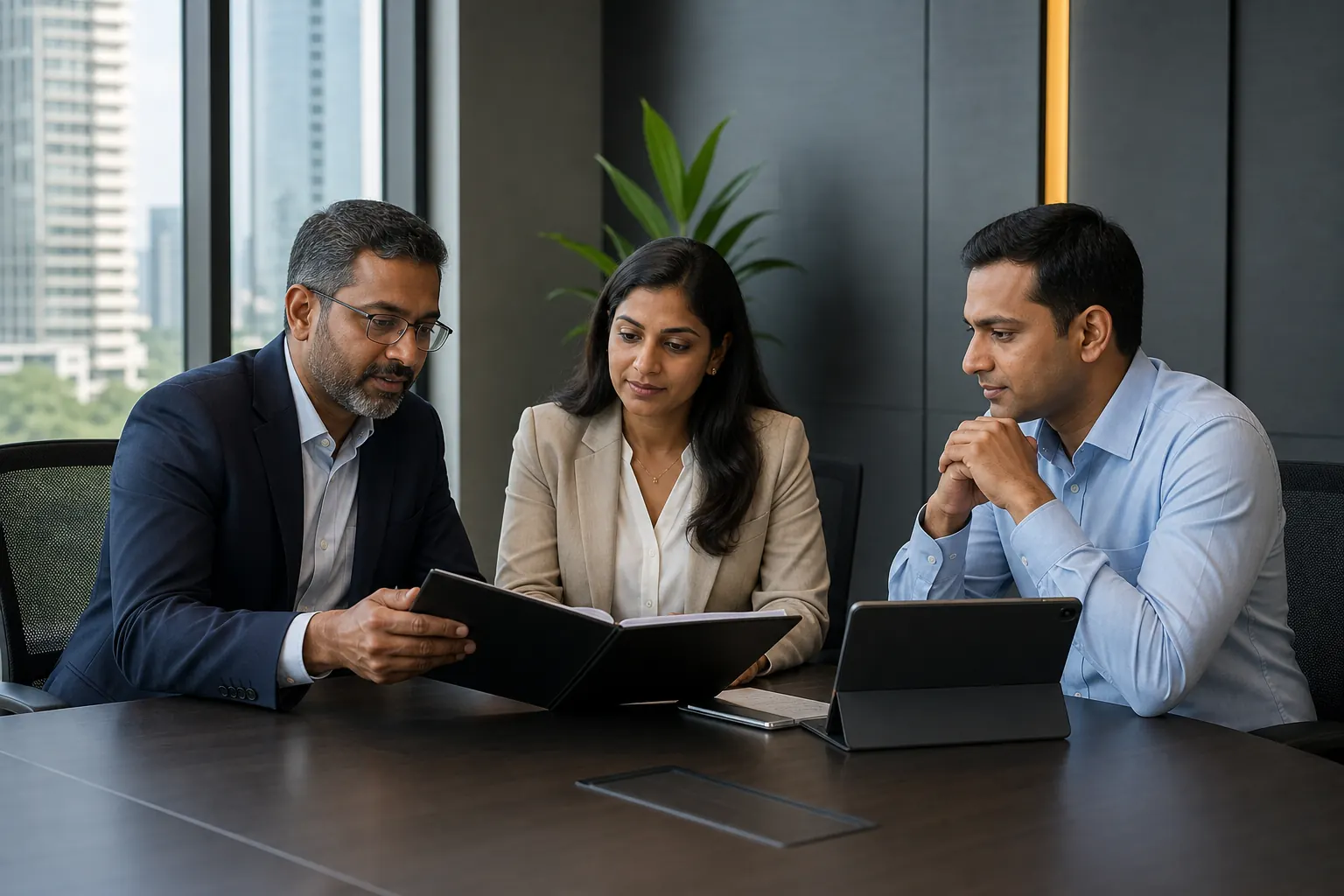 Indian procurement team and corporate counsel reviewing a vendor agreement in Bengaluru